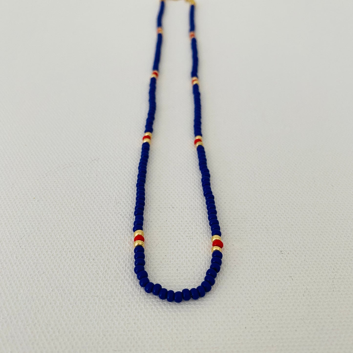 Red, Navy, Gold, Seed, Layering Beaded Necklace