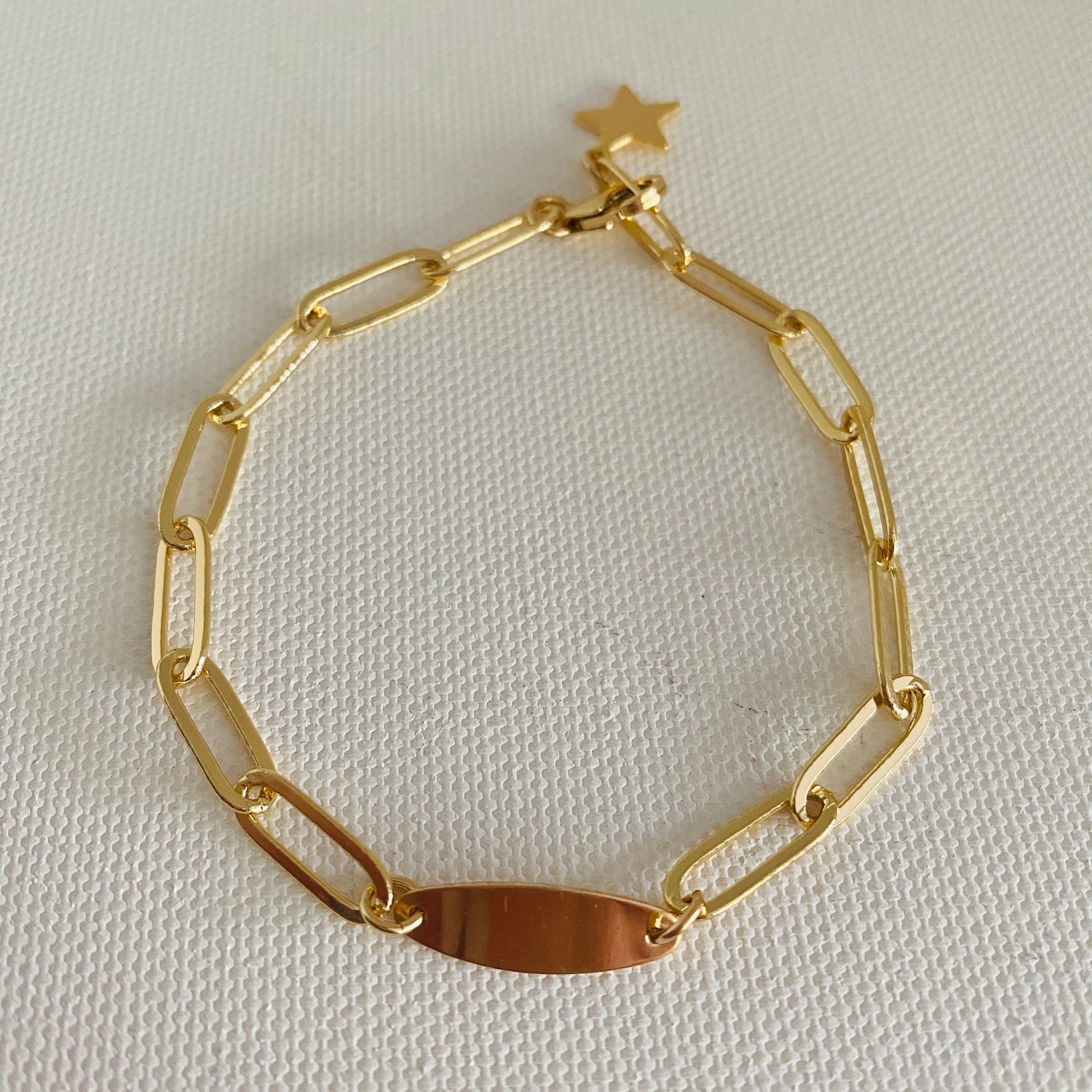 Gold, Paperclip Chain, I.D. Tag, Charm Bracelet