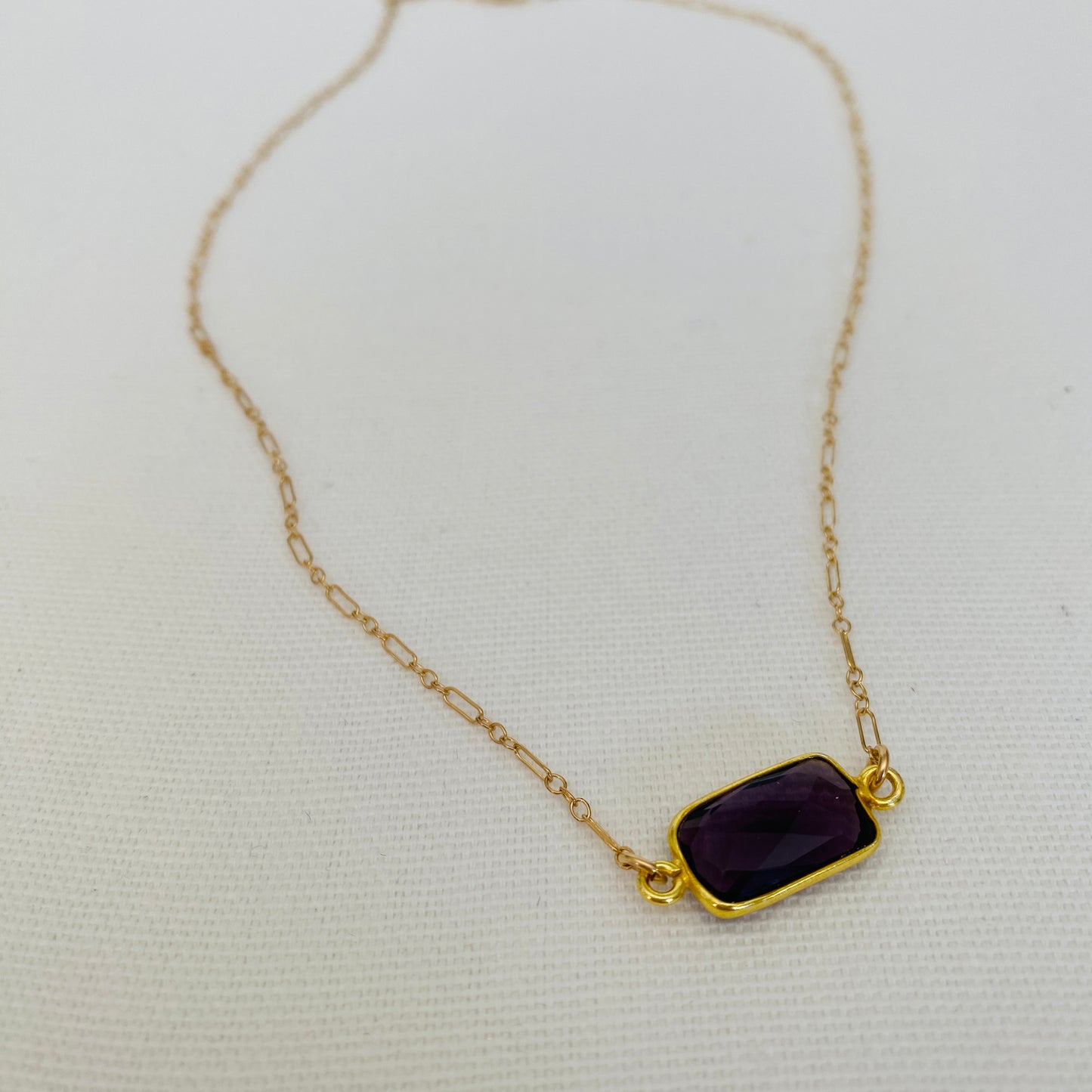 Leslie | Bezeled Amethyst Gold Necklace
