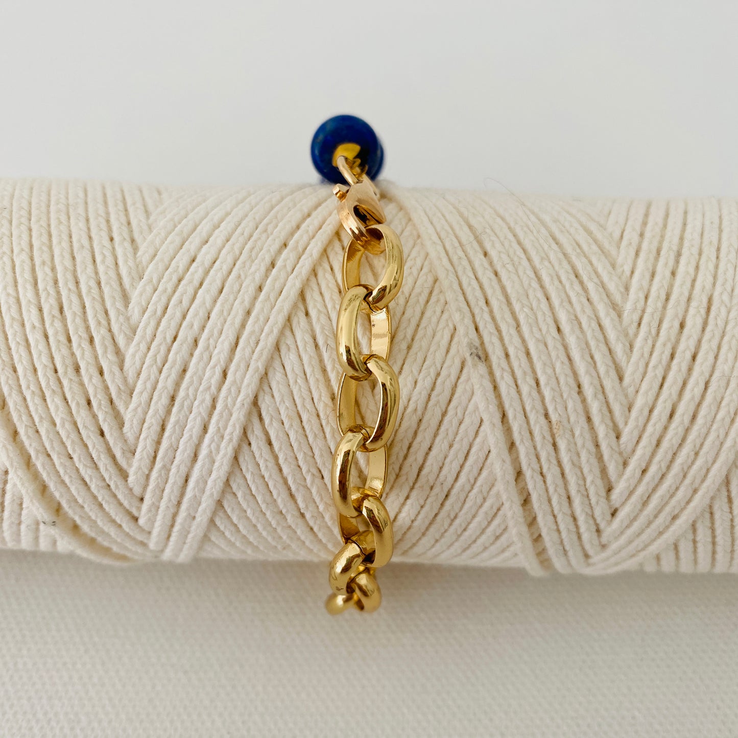 Gold, Bold, Chain Link, Lapis, Versatile, Navy Blue, Bracelet