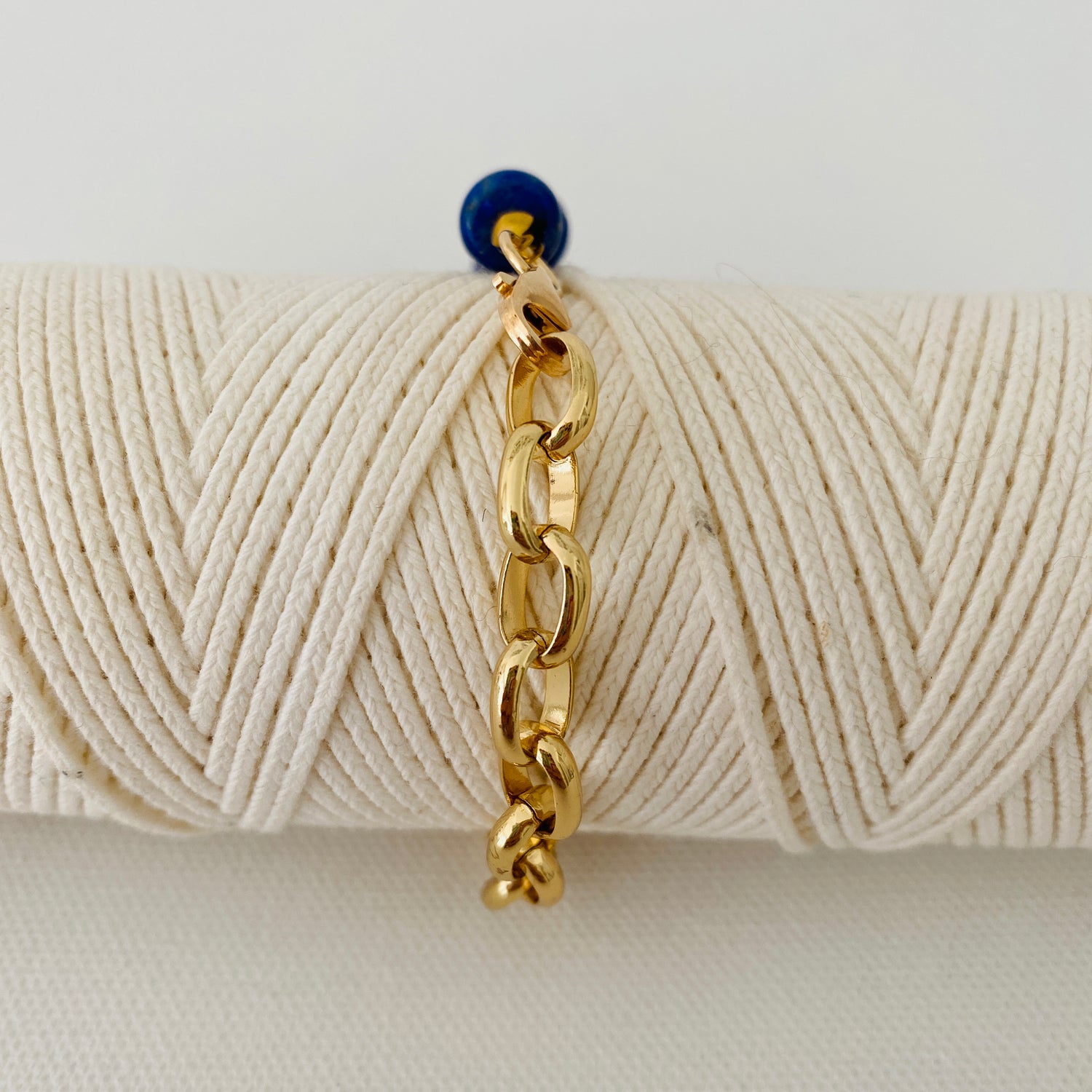Gold, Bold, Chain Link, Lapis, Versatile, Navy Blue, Bracelet