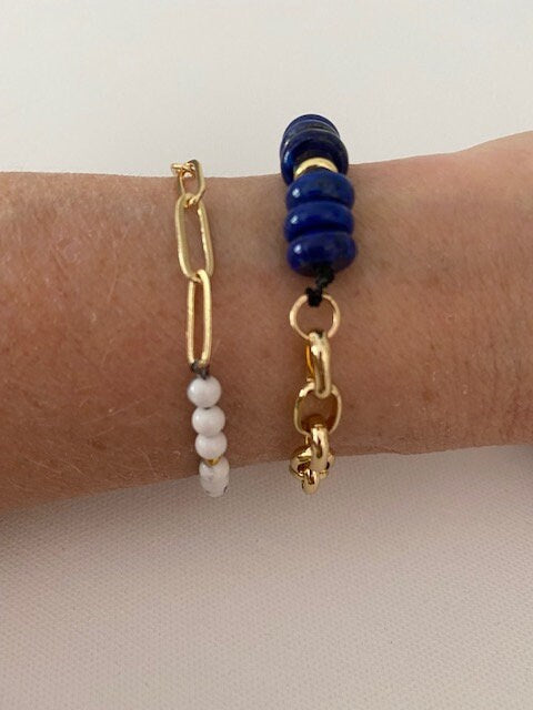 Gold, Bold, Chain Link, Lapis, Versatile, Navy Blue, Bracelet