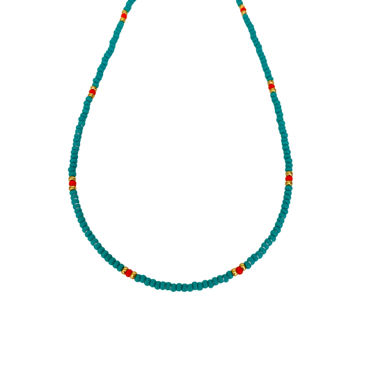 Turquoise, Coral, Gold, Dainty, Beaded, Layering, Necklace