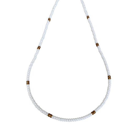 White, Gold, Dainty, Layering, Beaded Necklace