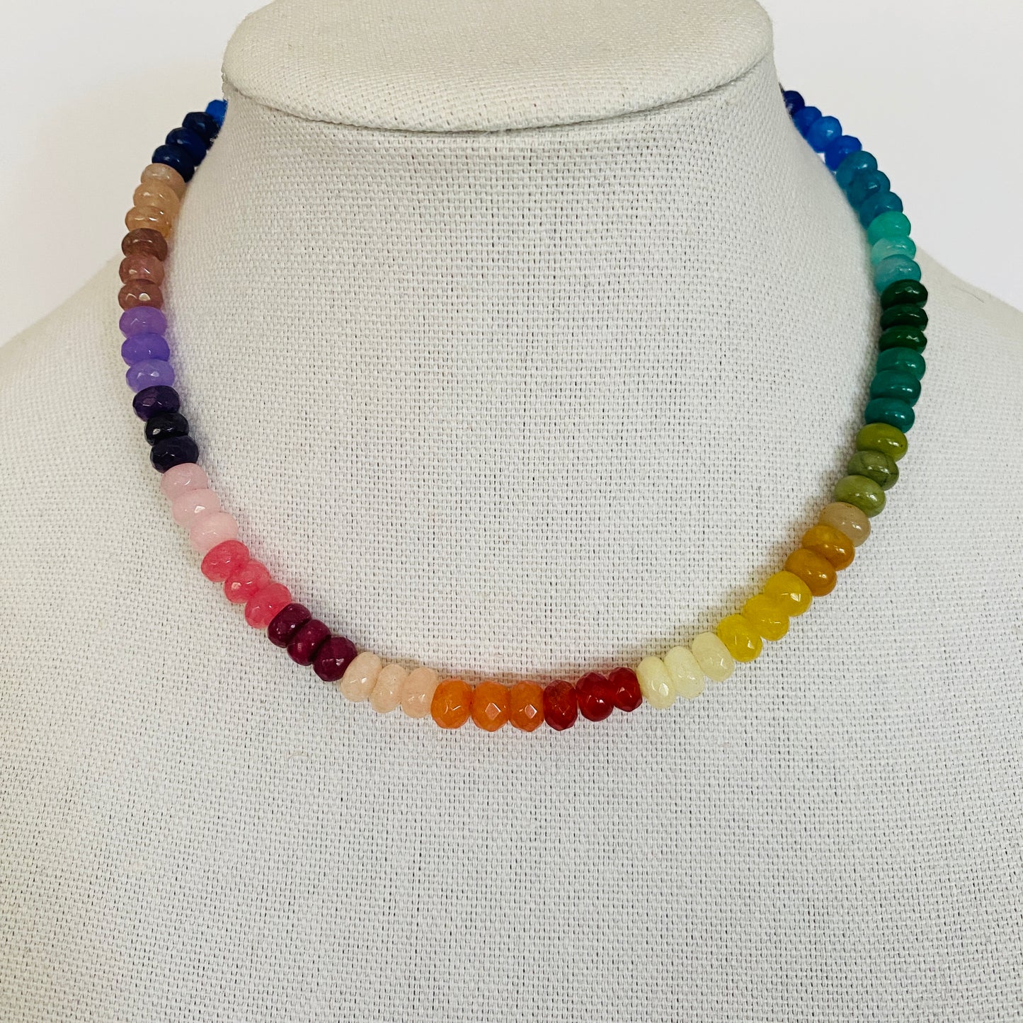 Claire-Multi | Rainbow, Rondel Beaded Necklace