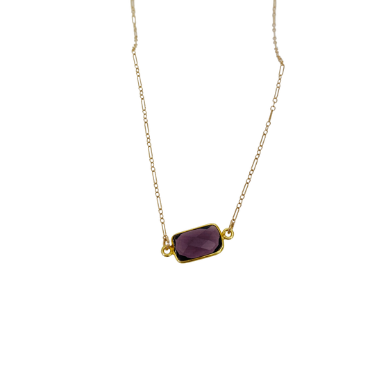 Leslie | Bezeled Amethyst Gold Necklace