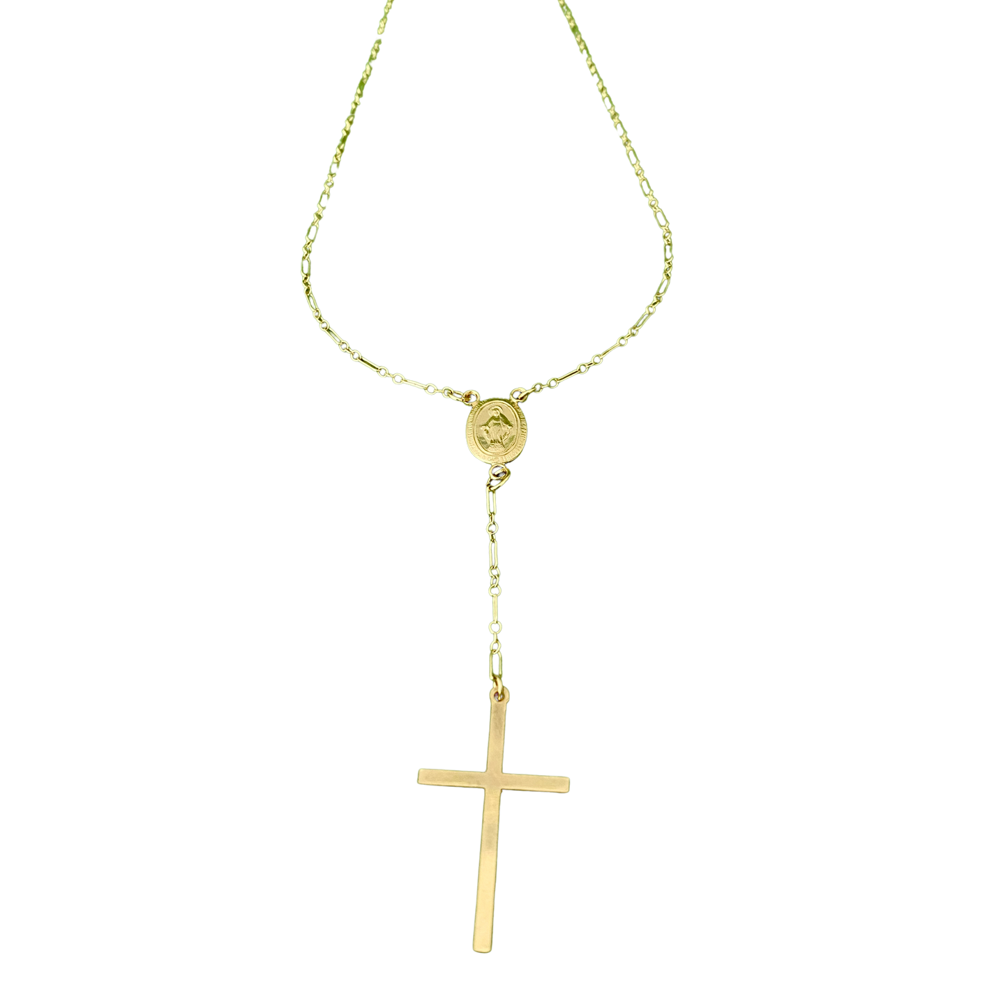 Gold, cross, lariat, religious medal, delicate, necklace, rosary
