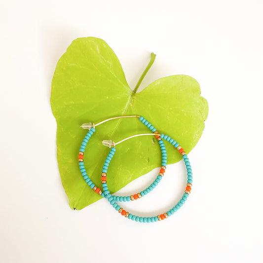 Rainbow, Sprinkles, Turquoise, Orange, Gold, Colorful, Beaded, Gold, Hoop Earrings