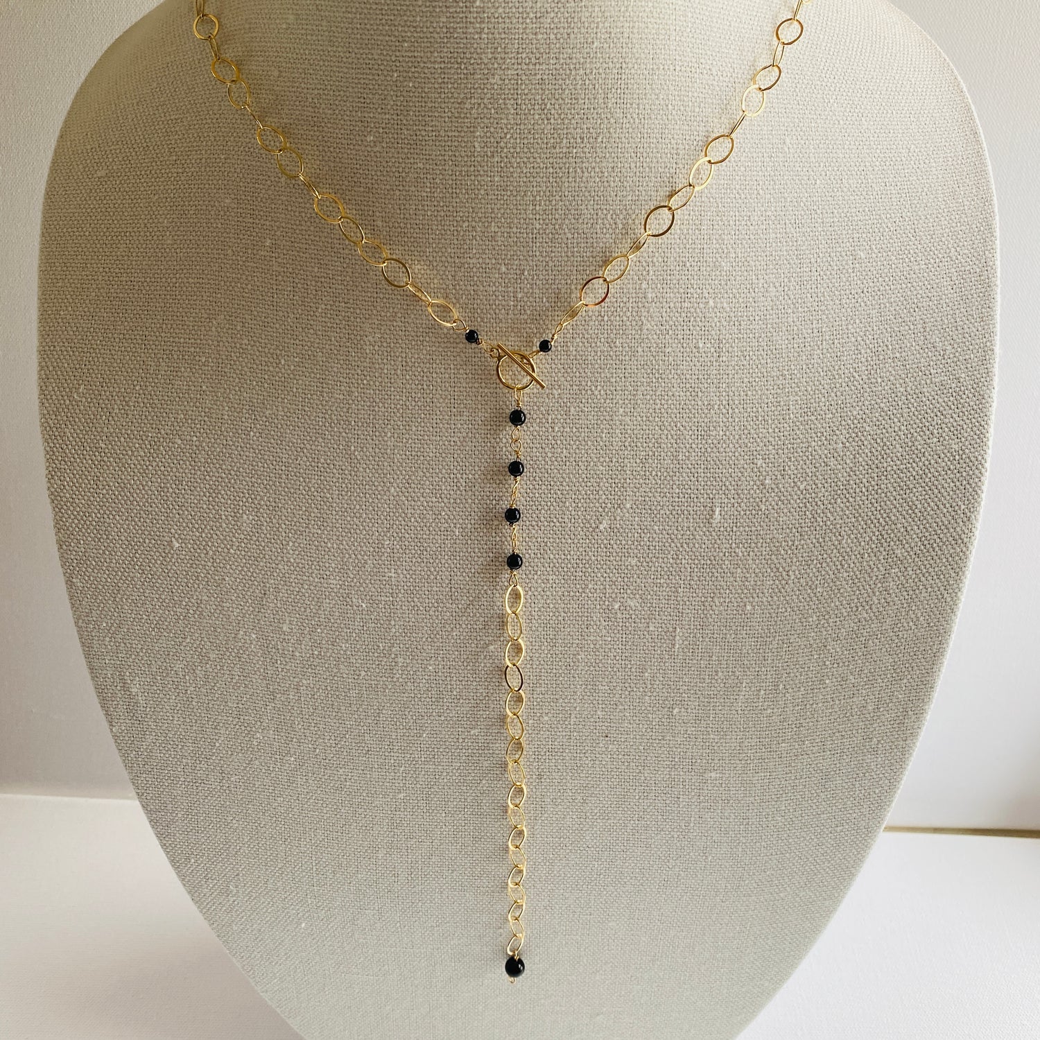 Gold, Beaded, Crystal, Lariat, Toggle, Long Necklace