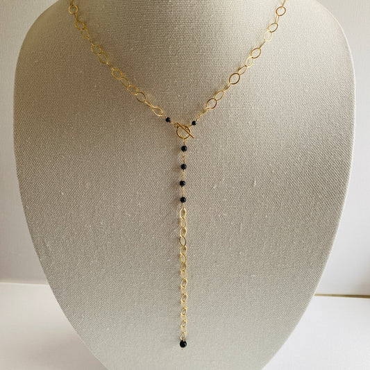 Gold, Beaded, Crystal, Lariat, Toggle, Long Necklace