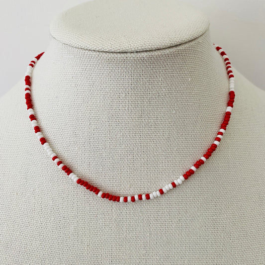 Red, White, Beaded, Layering Necklace