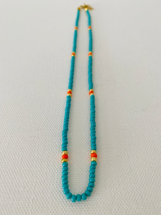 Turquoise, Coral, Beaded, Layering Necklace