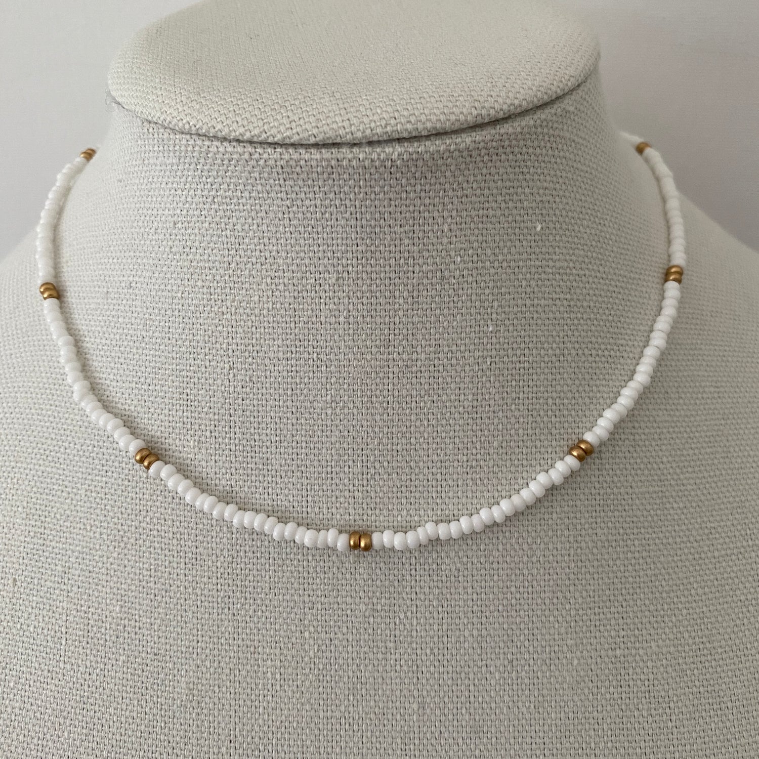 White, Gold, Beaded, Layering, Necklace