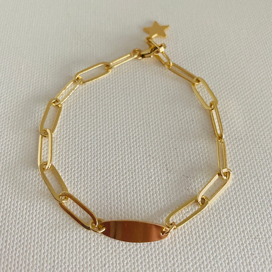 Gold, Paperclip Chain, I.D. Tag, Charm Bracelet