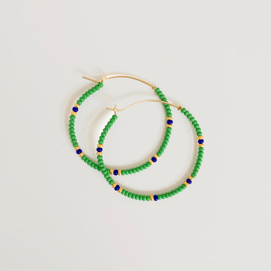 Rainbow, Sprinkles, Green, Navy, Gold, Colorful, Beaded, Gold, Hoop Earrings