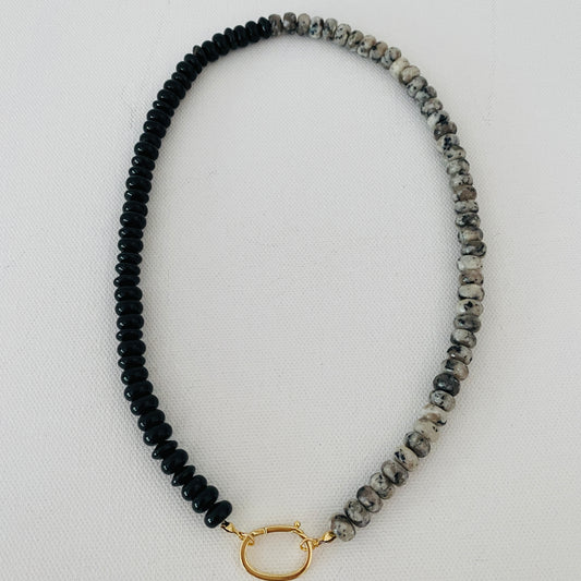 Black, Gray, Statement, Beaded Necklace, Charm, Rondel, Gemstones, Candy, Beads