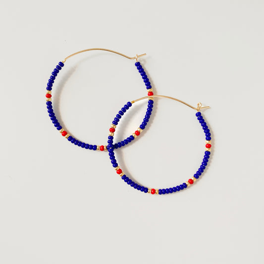 Rainbow, Sprinkles, Navy Blue, Red, Colorful, Beaded, Gold, Hoop Earrings