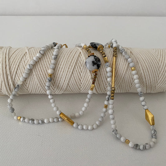Long, Beaded, White, Versatile, Gold Necklace