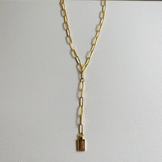 Gold, Lariat, Sun Burst, Charm, Paper Clip Chain, Necklace