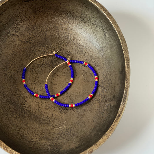 Rainbow, Sprinkles, Navy Blue, Red, Colorful, Beaded, Gold, Hoop Earrings