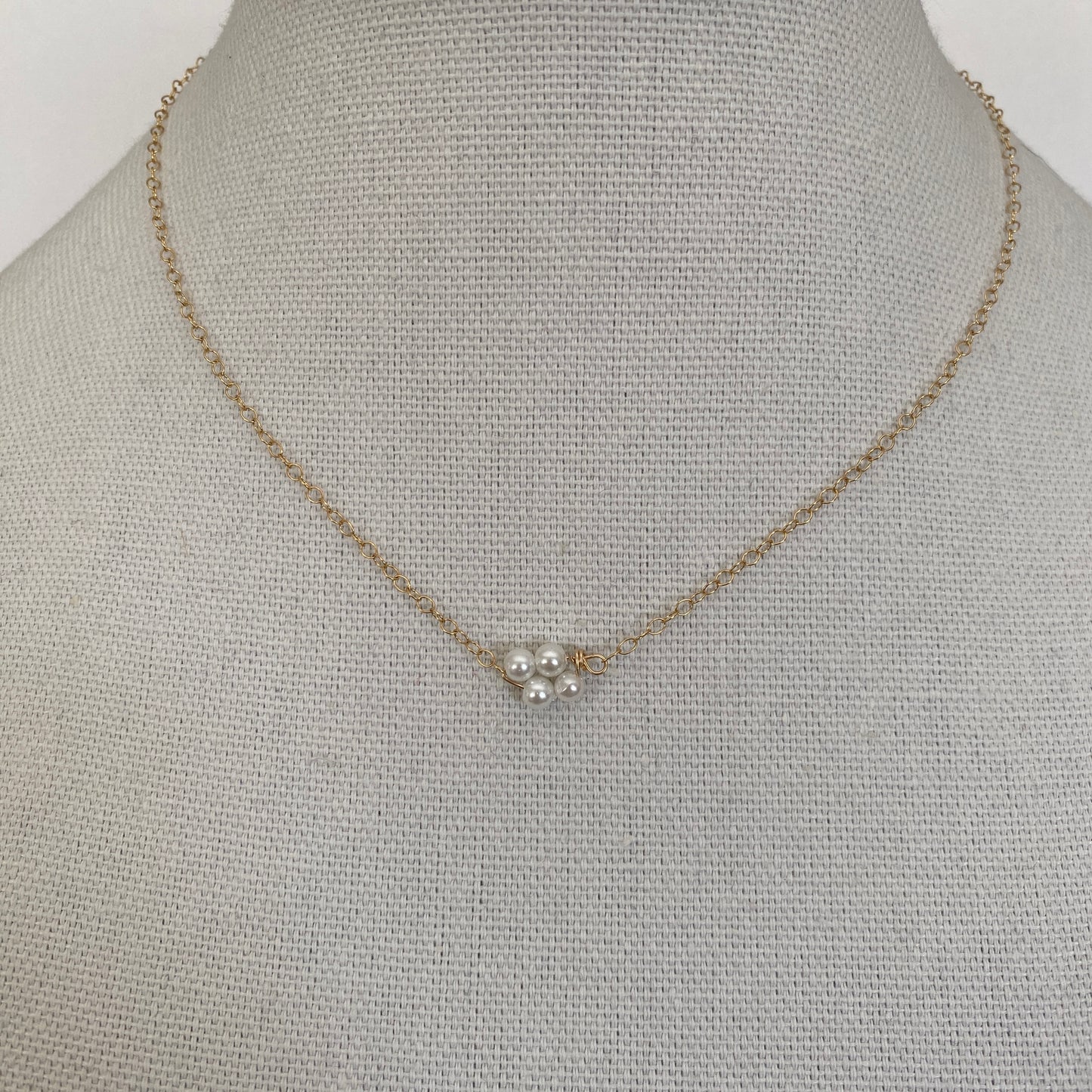 Pearl, Delicate, Rosette, Dainty, Gold, Necklace