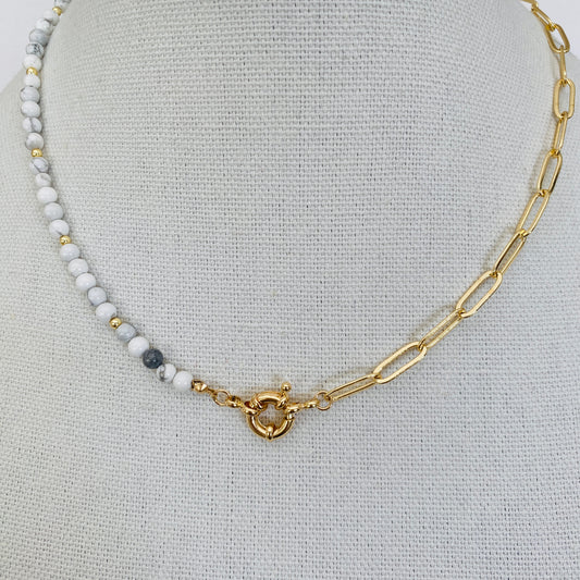 White, Paper Clip Chain, Half & Half, Asymmetrical Necklace