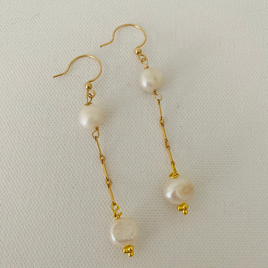 Gold, Dangle, Pearl, Long, Elegant, Earrings