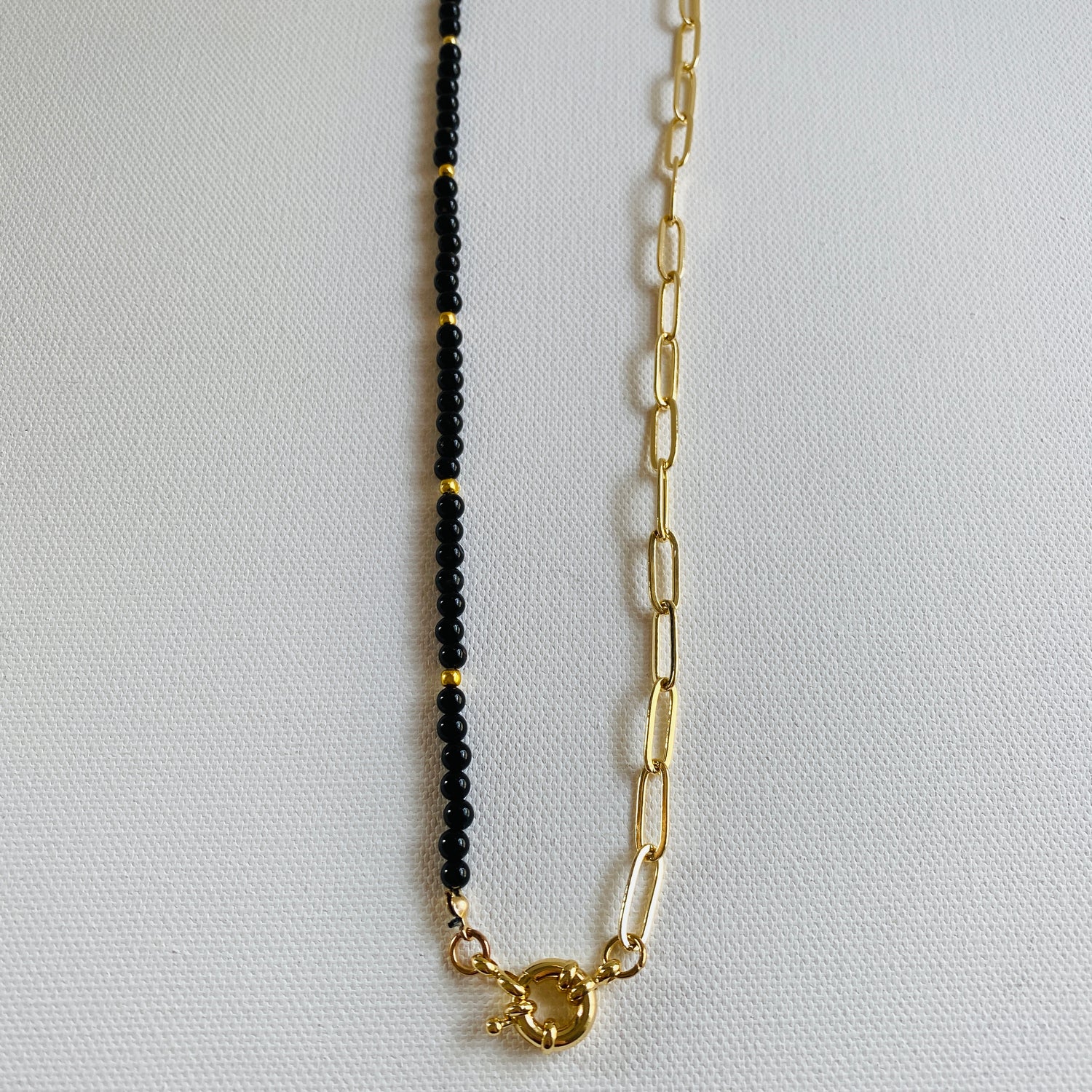 Black, Onyx, Asymmetrical, Gold, Paper Clip Chain