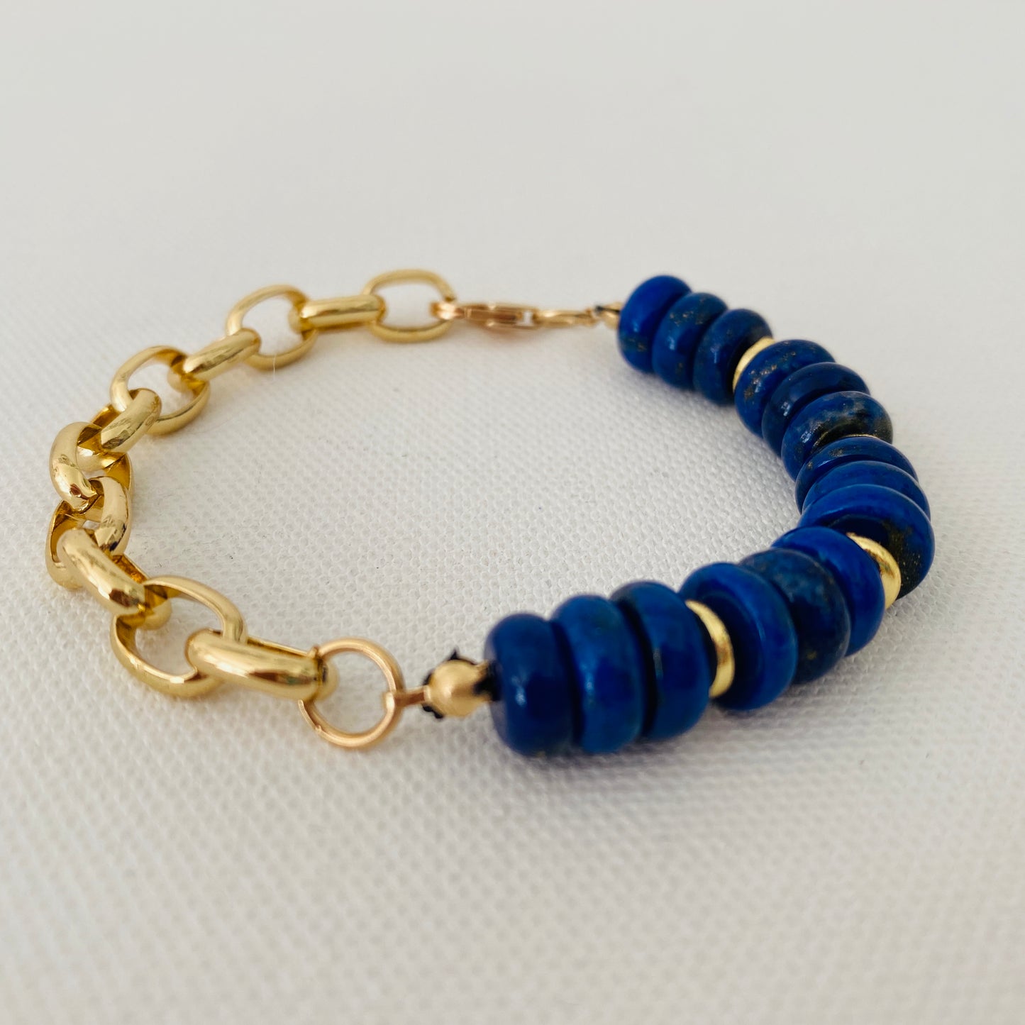 Gold, Bold, Chain Link, Lapis, Versatile, Navy Blue, Bracelet