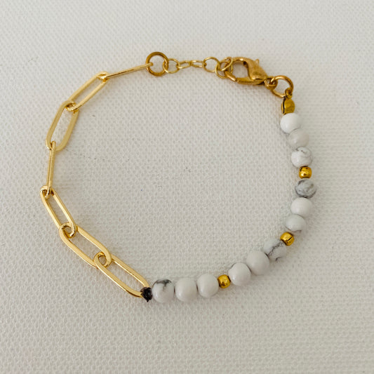 Gold, Bold, Chain Link, White, Paper Clip Chain, Versatile, Bracelet