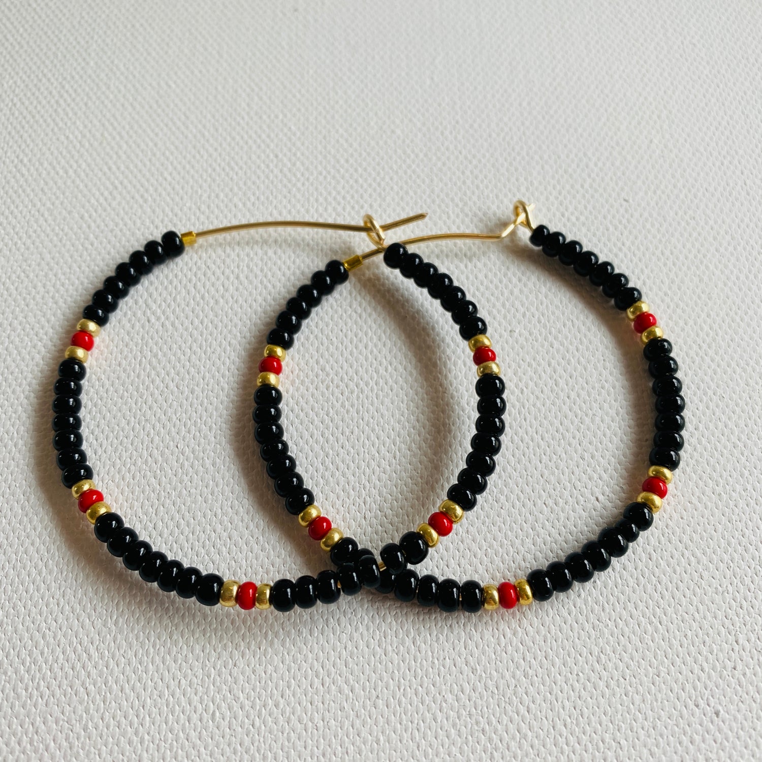 Black, Rainbow, Sprinkles, Red, Colorful, Beaded, Gold, Hoop Earrings