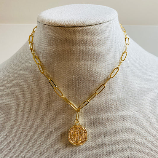 Gold, Coin, Statement, Paper Clip Chain, Necklace