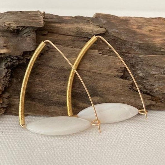 Gold, Bar, Black, Beaded, Earrings, Triangle